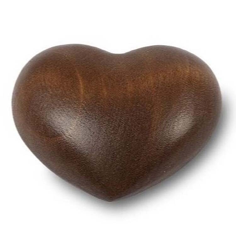 Urnwebshop Grote Donker Gebeitste Houten Hart Urn (3 liter)