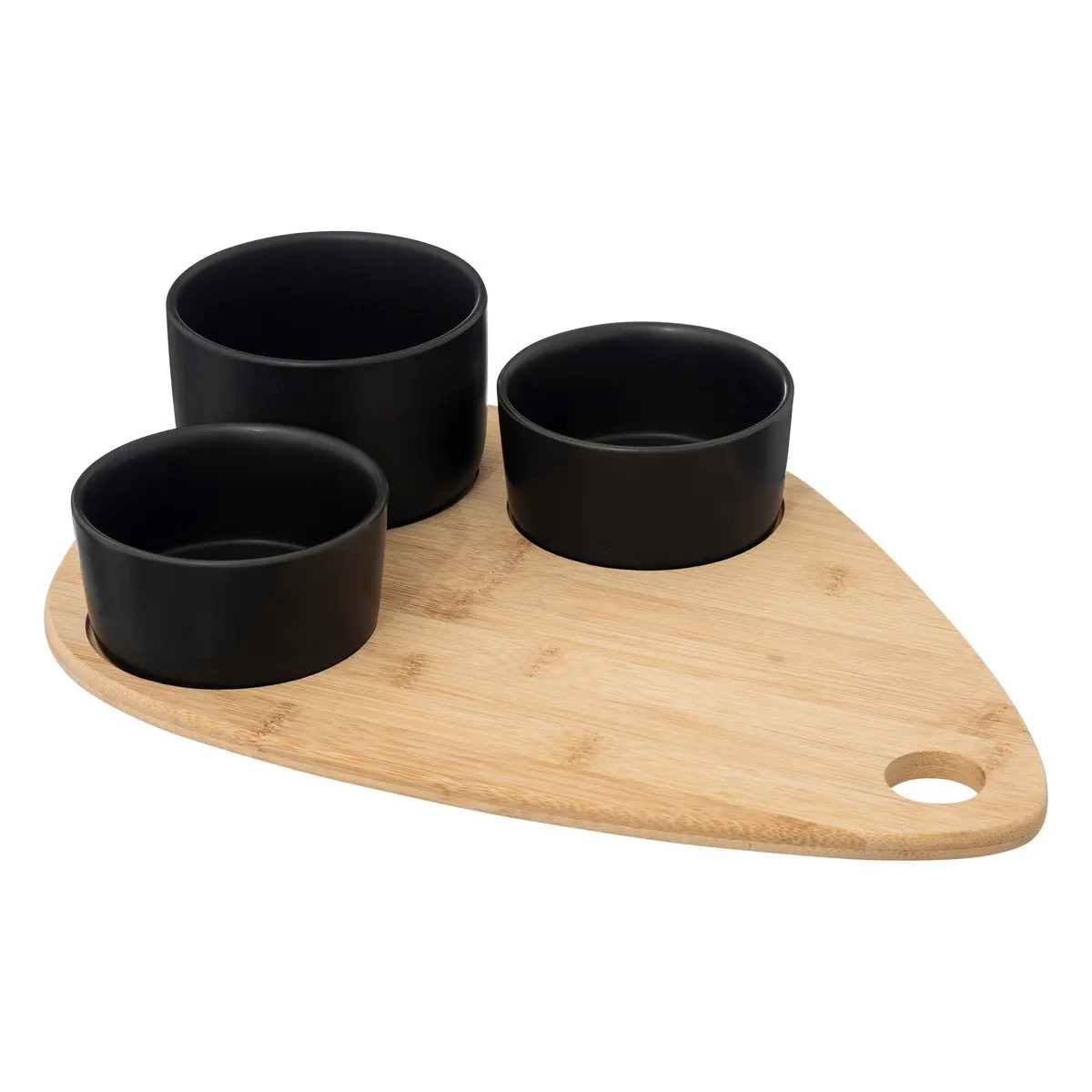 5five Serveerplank bamboe - met 4x luxe schaaltjes - 35 x 24 cm - tapas en saus schaaltjes -