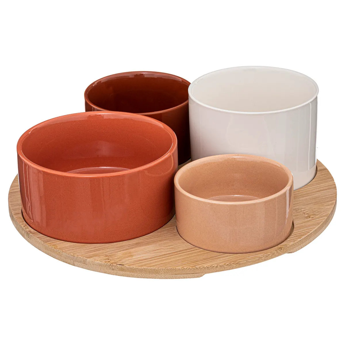 5five Serveerplank bamboe - met 4x luxe schaaltjes - D33 cm - tapas en saus schaaltjes -