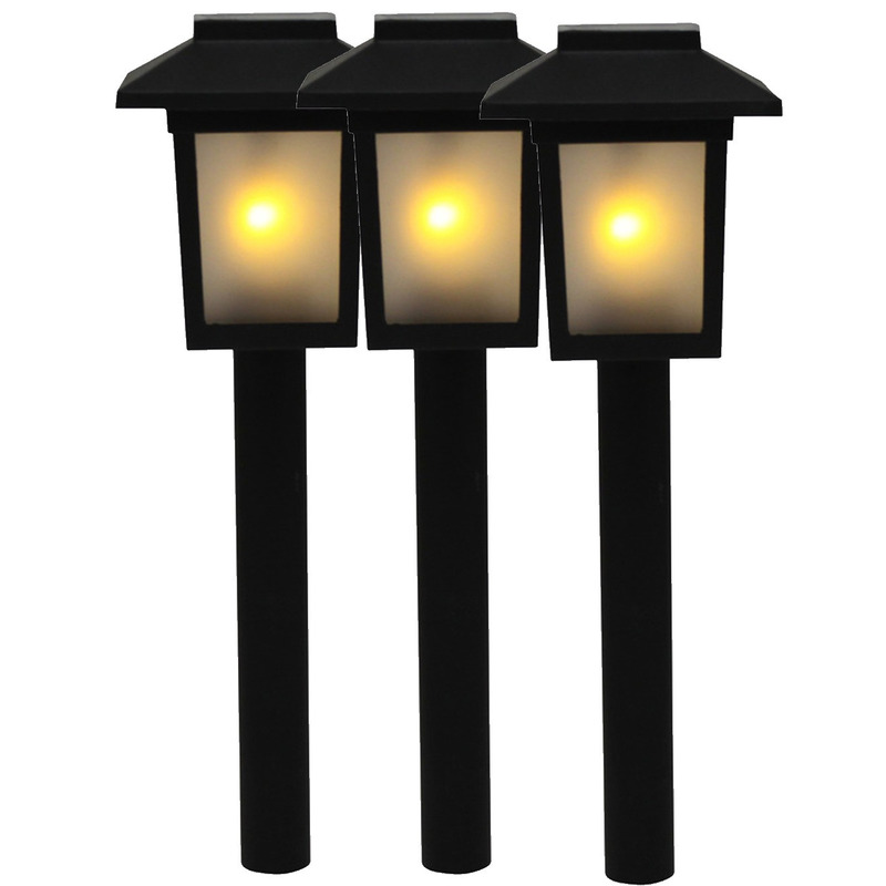 Merkloos 3x Tuinlamp fakkel / tuinverlichting met vlam effect 34,5 cm -