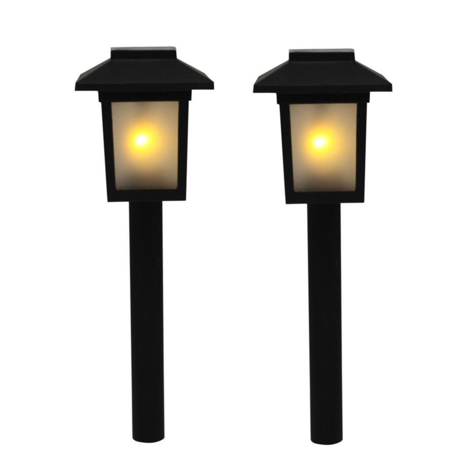 Merkloos Voordeelset van 12x stuks tuinlamp solar fakkel / tuinverlichting met vlam effect 34,5 cm -