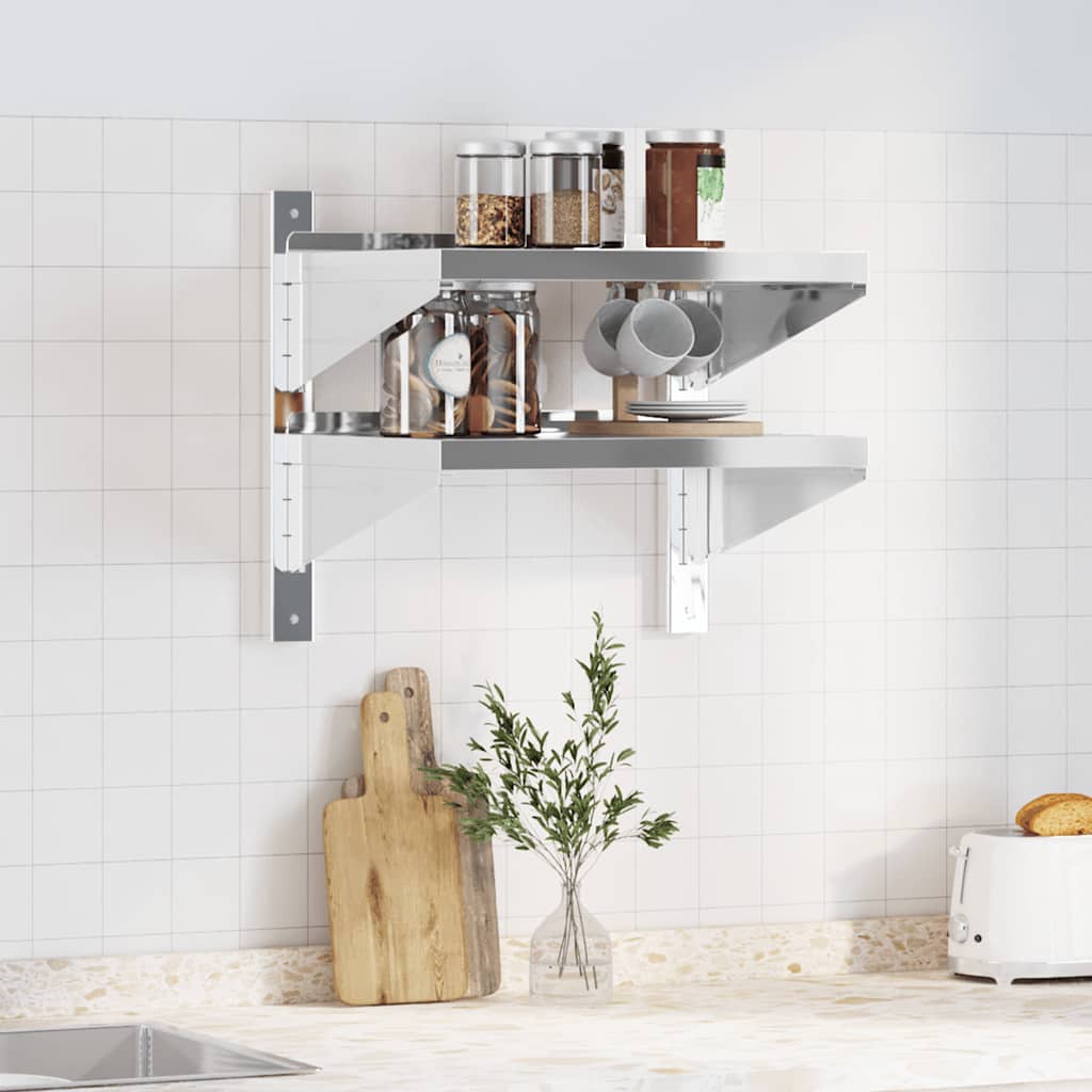 vidaXL Wandschap 2-laags 50x40x48 cm roestvrijstaal zilverkleurig