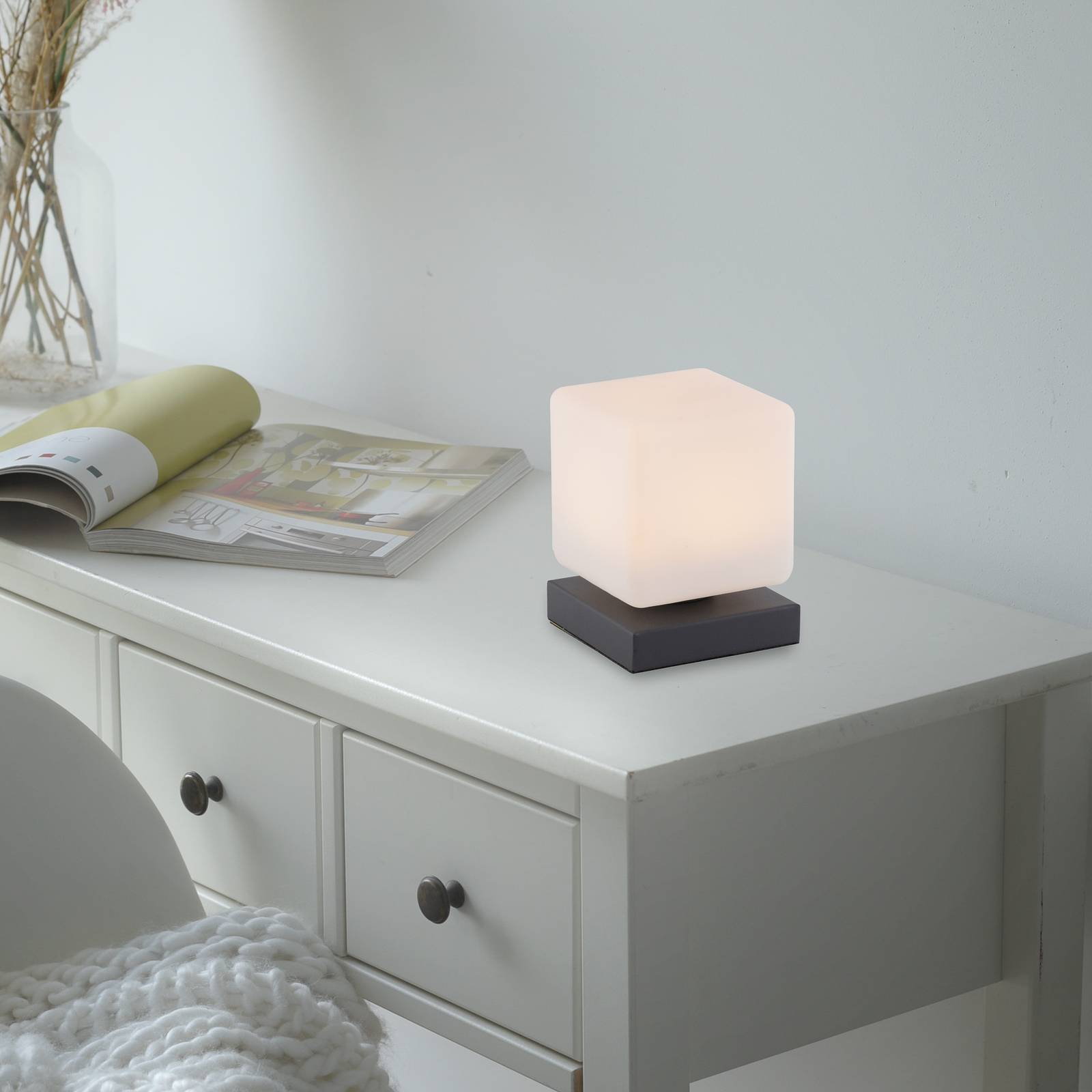 PAUL NEUHAUS LED tafellamp Dadoa, antraciet, glas, dimbaar