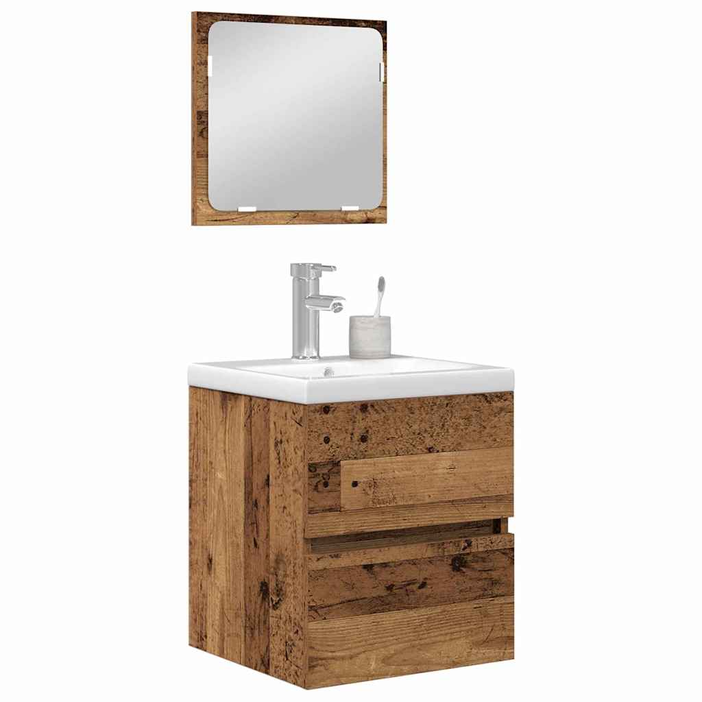 vidaXL Badkamermeubelset 3 pcs Oude hout en Wit Medium Bewerkt hout