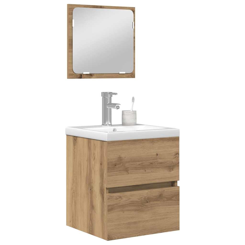 vidaXL Badkamermeubelset met lade 3 pcs Zwart eiken en Wit Standaard