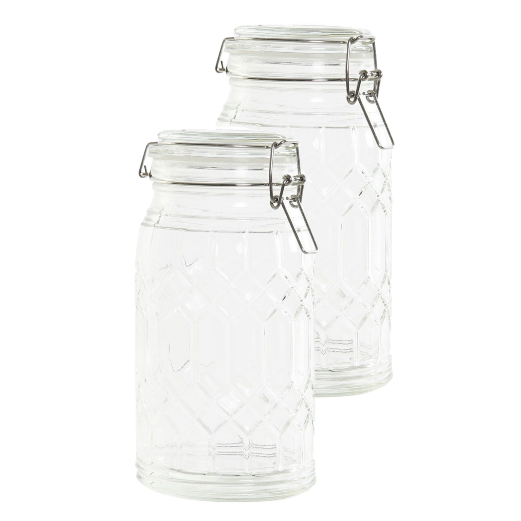 Items Voorraadpot / keuken voedsel opslag pot - 4x stuks - 960 ml - glas - metalen beugelsluiting -
