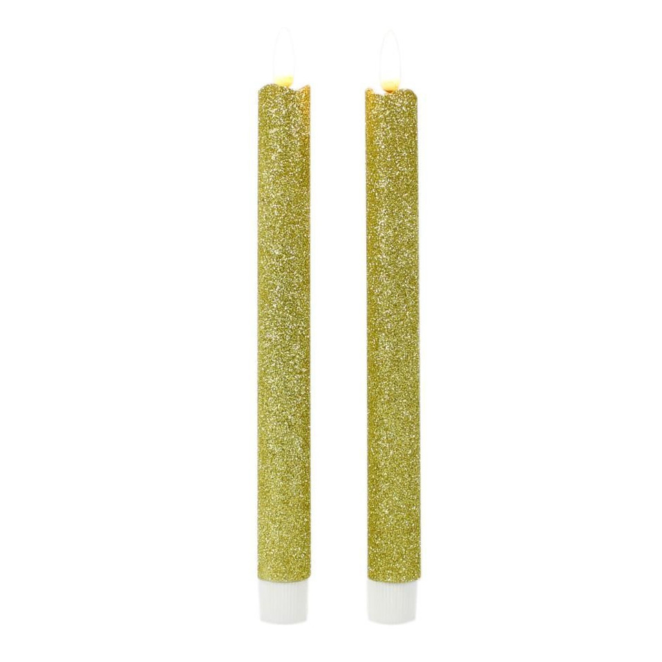 Magic Flame Dinerkaarsen - LED - 4x stuks - goud - 25 cm - met glitters -