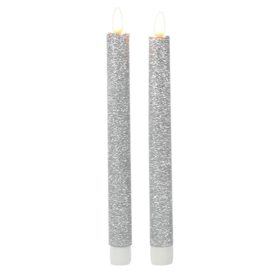 Magic Flame Dinerkaarsen - LED - 4x stuks - zilver - 25 cm - met glitters -