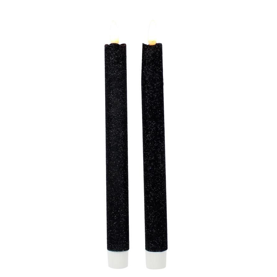Magic Flame Dinerkaarsen - LED - 4x stuks - zwart - 25 cm - met glitters -