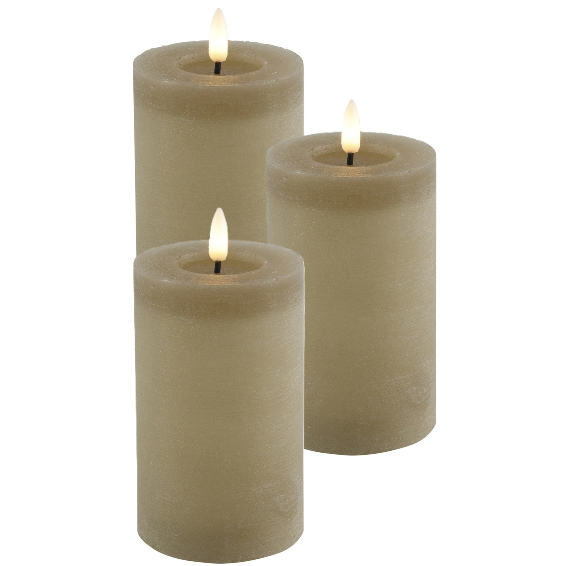 Countryfield LED kaars/stompkaars - 3x - beige - D7,5 x H12,5 cm - timer -