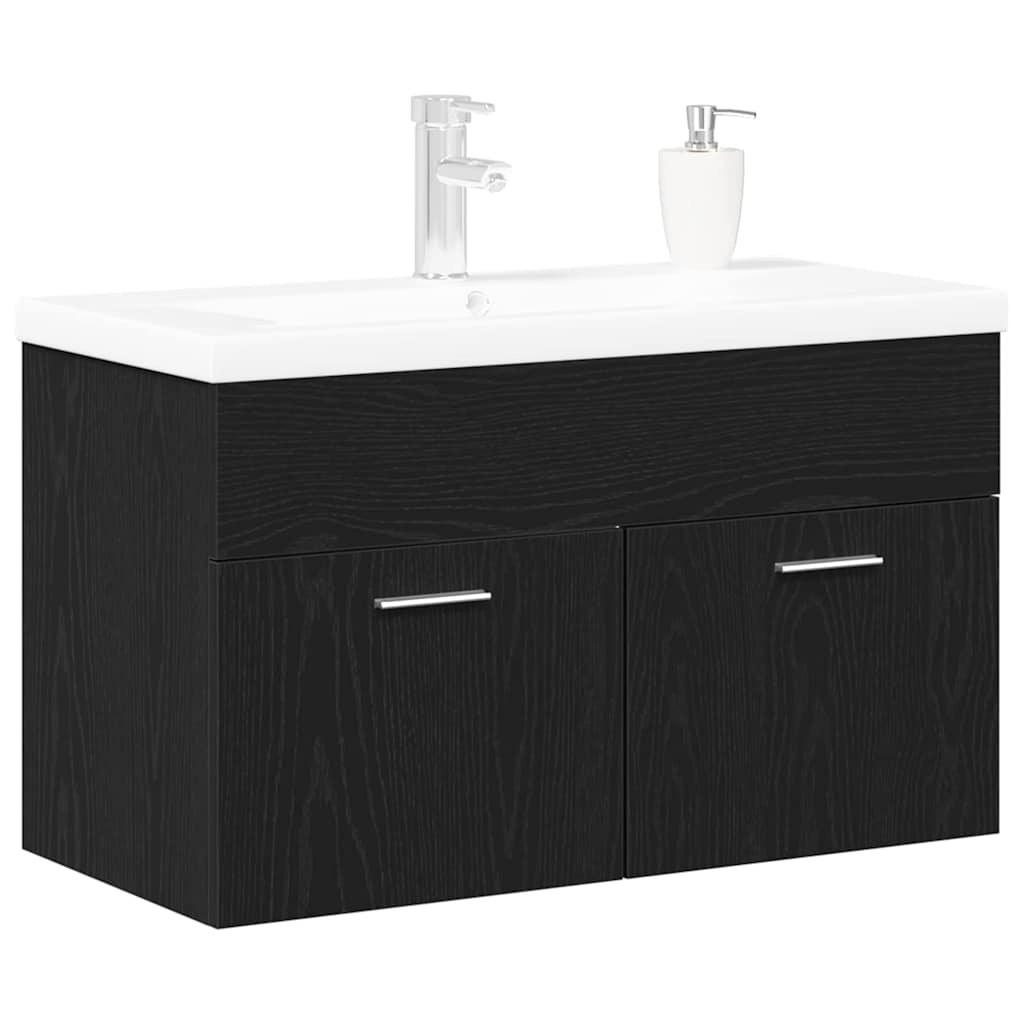 vidaXL Wastafelkast Zwart eiken 80 x 38.5 x 46 cm Bewerkt hout