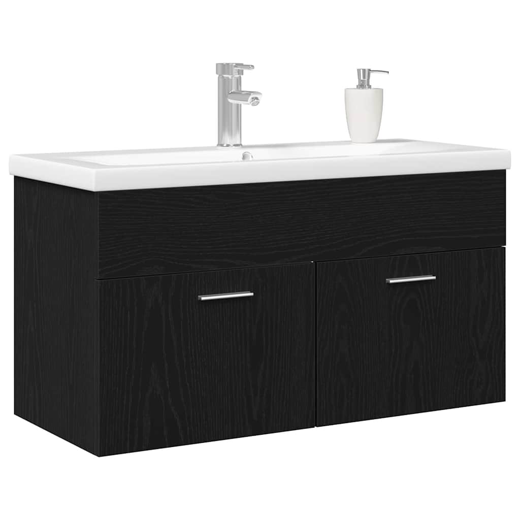 vidaXL Wastafelkast Zwart Eiken 90 x 38.5 x 46 cm Bewerkt hout