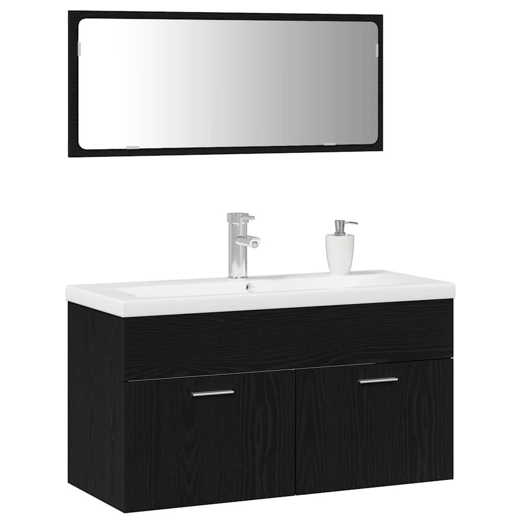 vidaXL Badkamermeubelset 3 pcs Zwart Eiken 90 x 38.5 x 46 cm