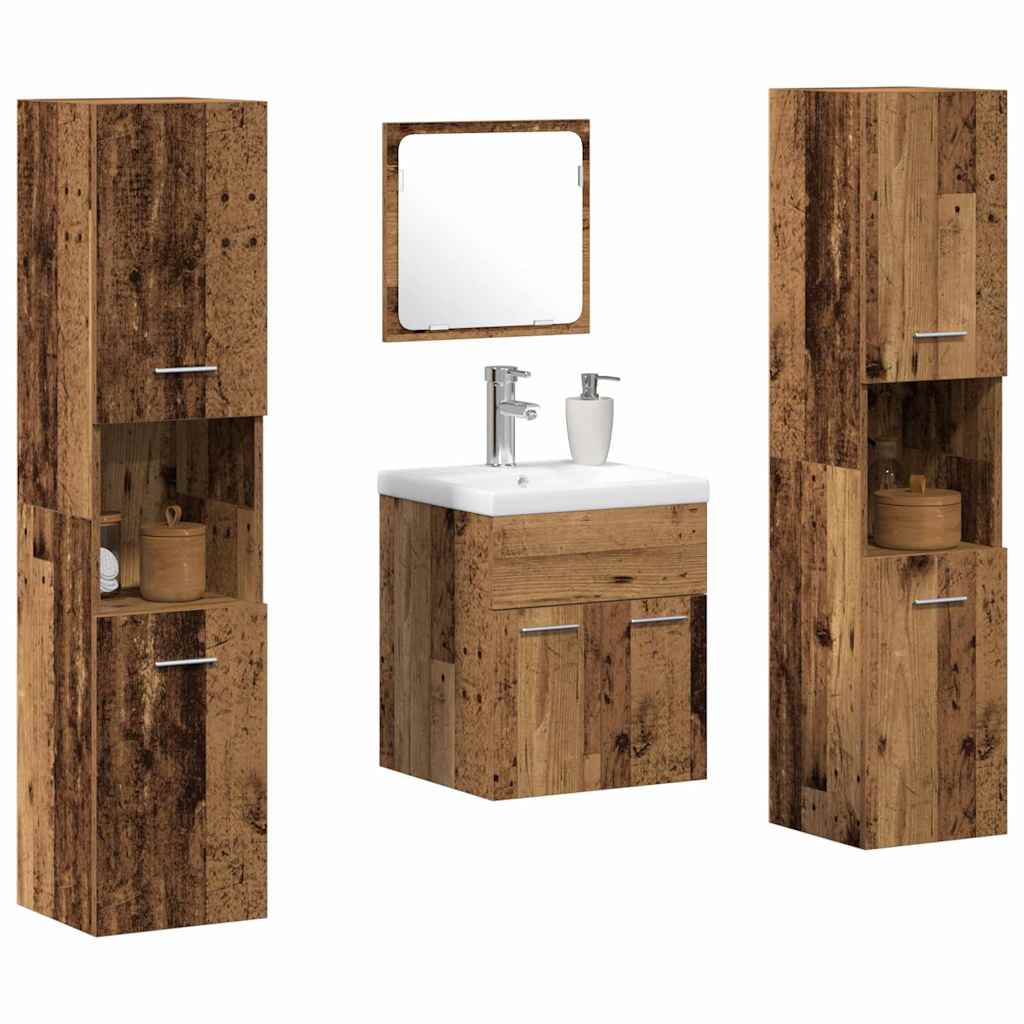 vidaXL Badkamer Meubel Set met opslag 4 pcs Oud Hout 41 x 38.5 x 46 cm