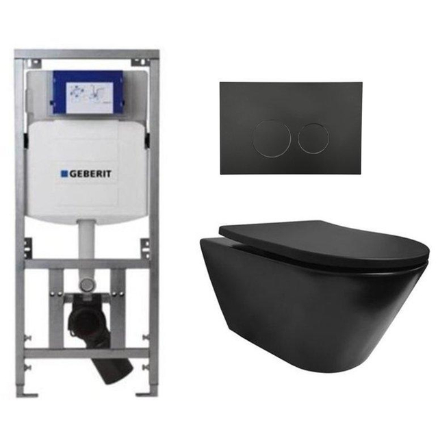 Geberit Wiesbaden Stereo toiletset rimless inclusief UP320 toiletreservoir met softclose zitting met bedieningsplaat mat zwart 0701131/SW706188/sw417829/