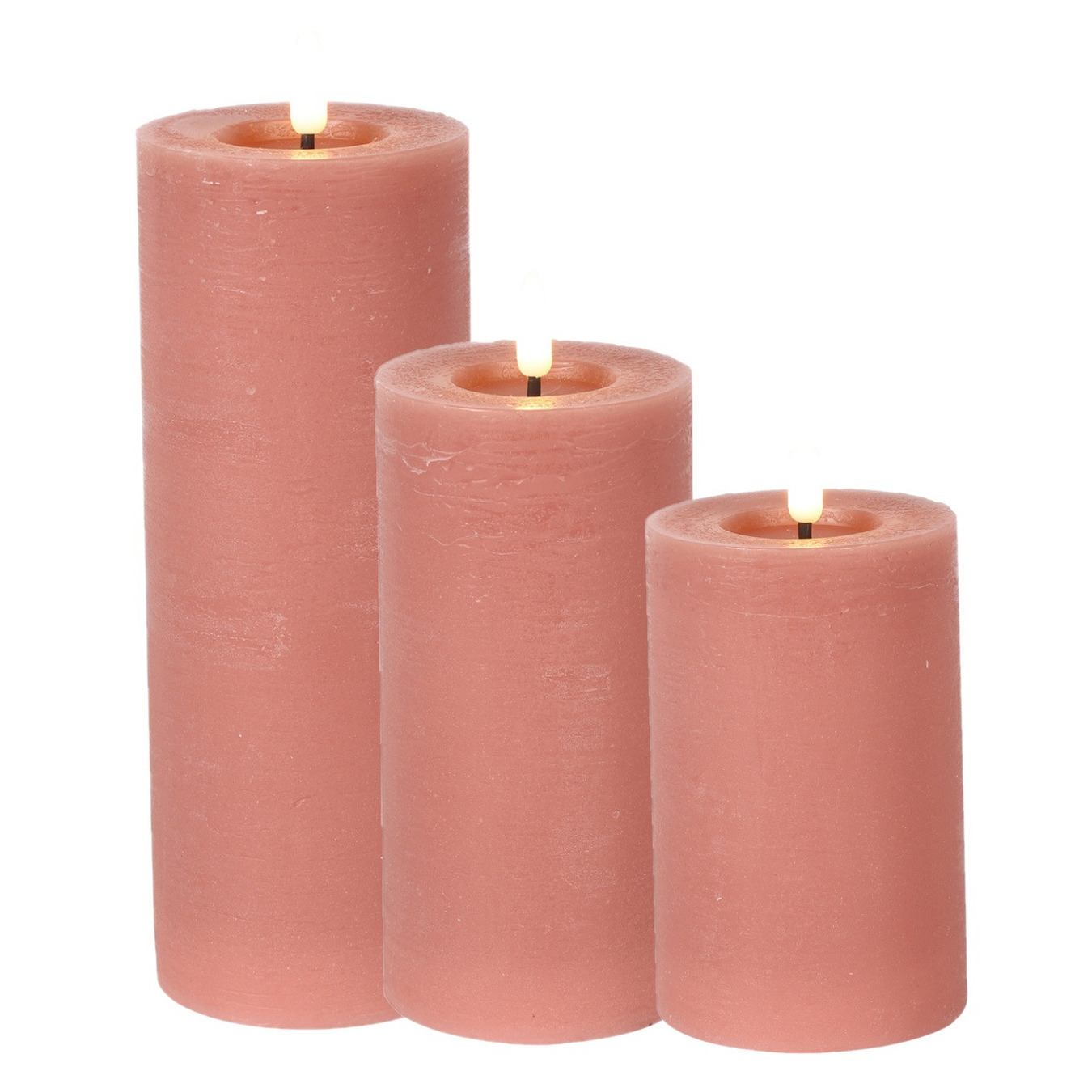 Countryfield LED kaarsen/stompkaarsen set - 3x st- roze - H12,5, H15 en H20 cm -
