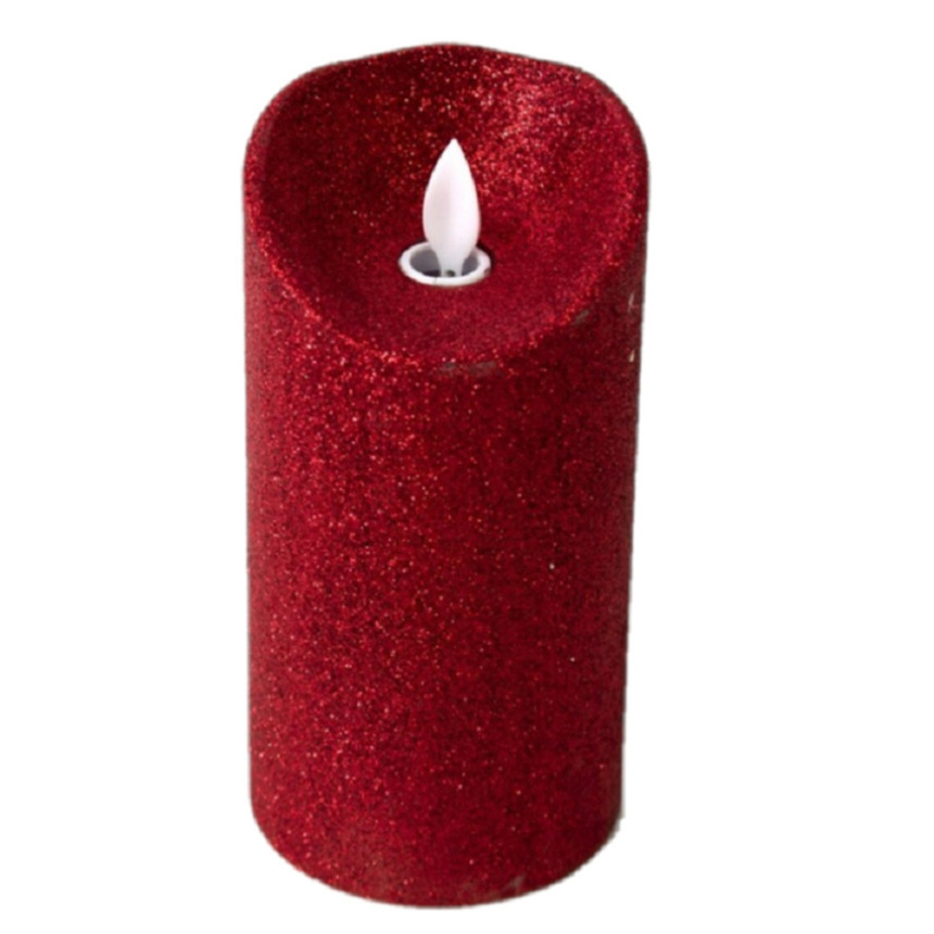 Gerimport LED kaars/stompkaars - rood - H15 cm - glitters - kerst kaarsen -