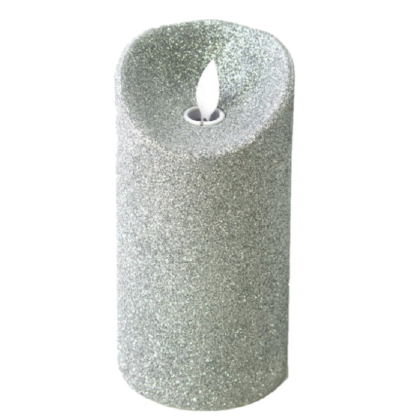 Gerimport LED kaars/stompkaars - zilver - H15 cm - glitters - kerst kaarsen -