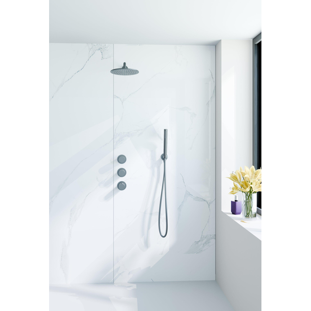 Fortifura Nebbio Regendoucheset - inbouwkraan - inbouwdeel - wandaansluitbocht- doucheslang metaal - staafhanddouche - 35cm wandarm - ronde hoofddouche - geborsteld gunmetal PVD SW1183068 SW1183081 SW