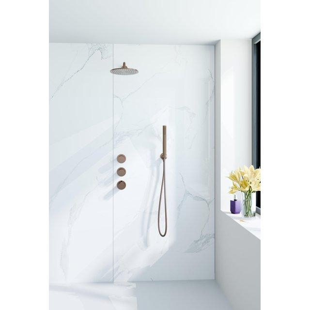 Fortifura Nebbio Regendoucheset - inbouwkraan - inbouwdeel - wandaansluitbocht - doucheslang glad - staafhanddouche - 35cm wandarm - ronde hoofddouche - geborsteld koper PVD (koper) SW1183069 SW118308