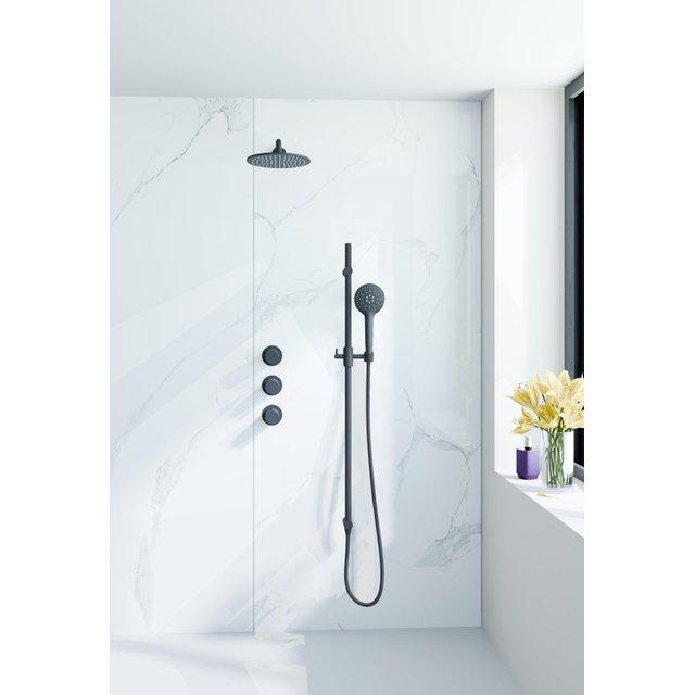 Fortifura Nebbio Regendoucheset - inbouwkraan - inbouwdeel - glijstang - doucheslang glad - ronde handdouche - 35cm wandarm - ronde hoofddouche - zwart mat SW1183065 SW1111528 SW706210 SW496816 SW7205