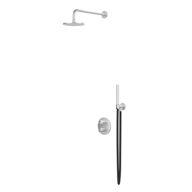 Ivy Concord Regendoucheset - inbouw - 2-weg stop-omstel - 40cm wandarm - 25cm medium hoofddouche rond - houder met uitlaat - 150cm doucheslang - staafmodel handdouche - RVS316 - geborsteld CSC2IXABAA