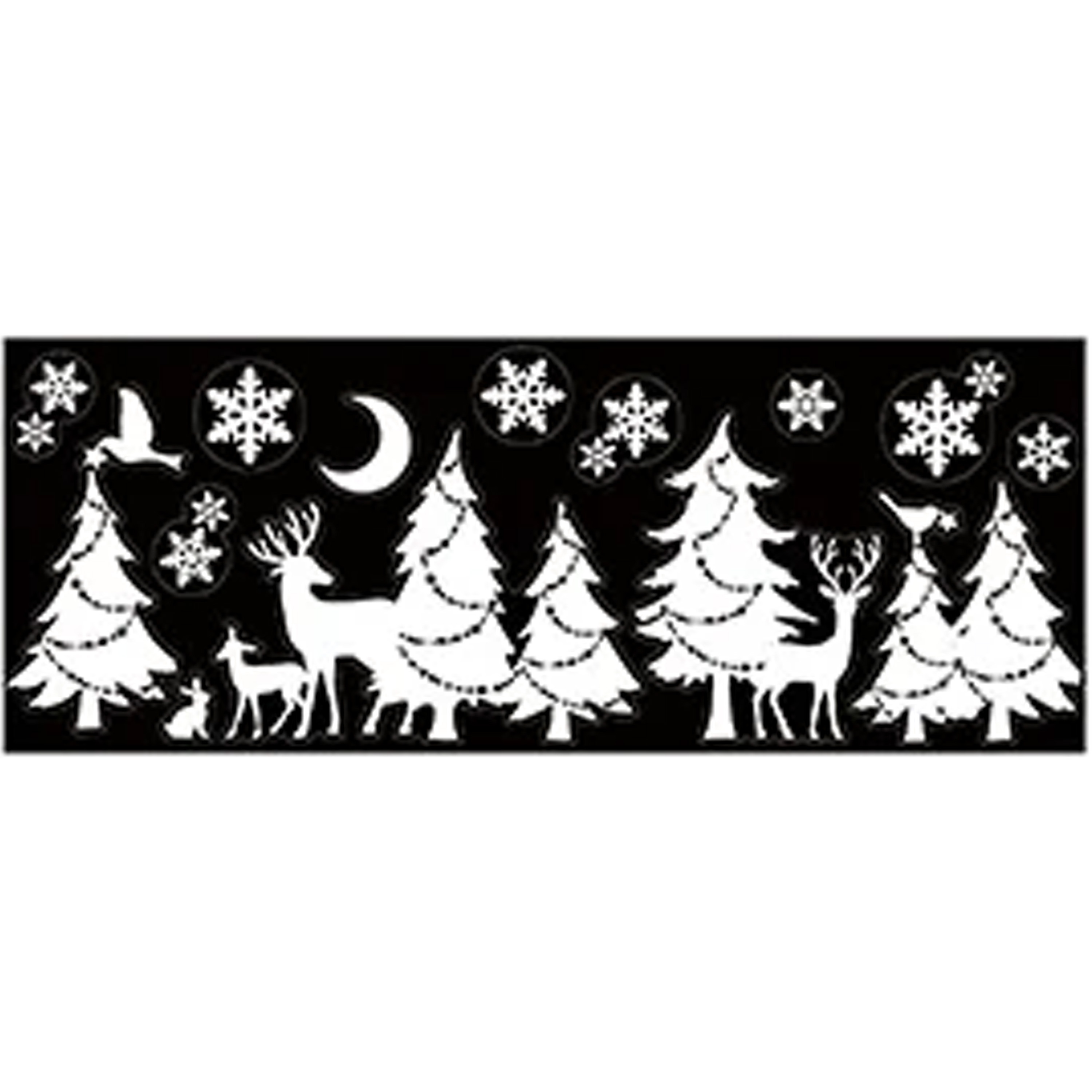 Anna's Collection Kerst raamstickers Bomen met maan - vel van x 28 cm - raamdecoratie -