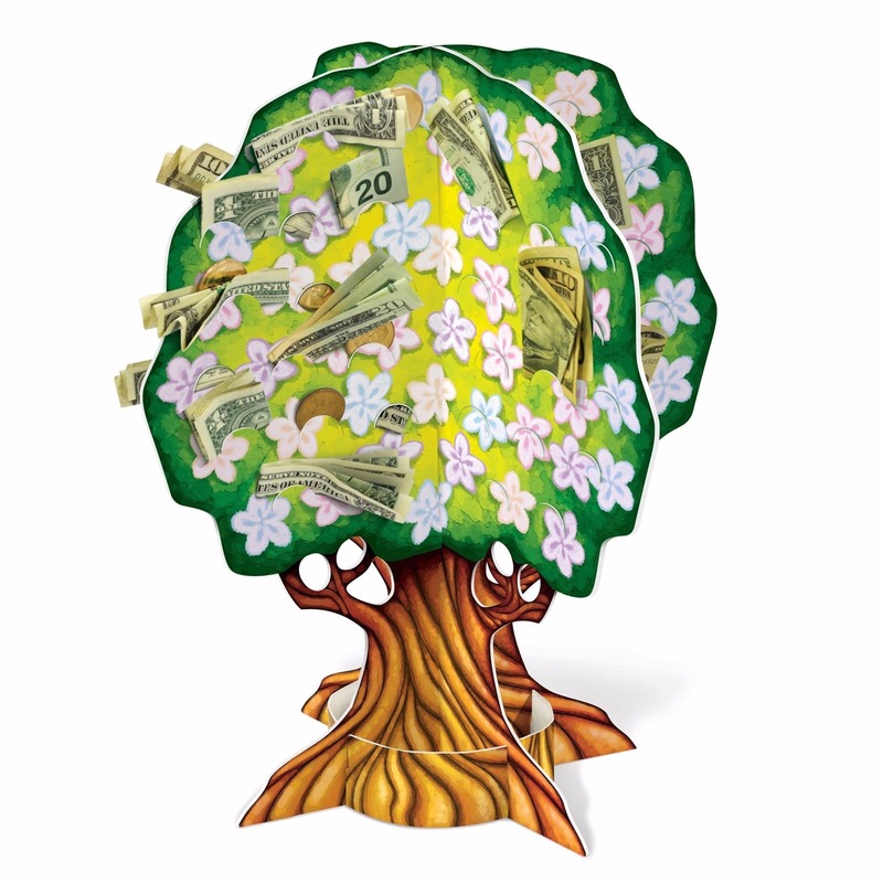 Merkloos 3D geldboompje - cm - karton - Cadeau geldboom - geld geven -