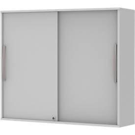 Opbouwkast met schuifdeuren BARI, 4 legborden, slot, middenwand, B 1200 x D 430 x H 1057 mm, lichtgrijs