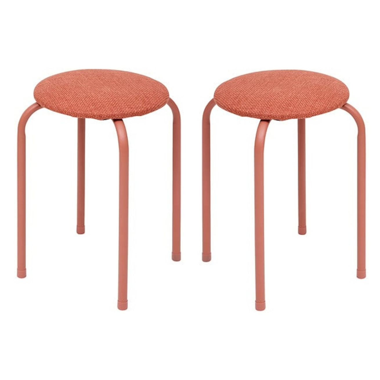 5five Stapelbaar zit krukje Fierra - 2x - metaal/polyester - roze - D38 x H46 cm - stoelen -
