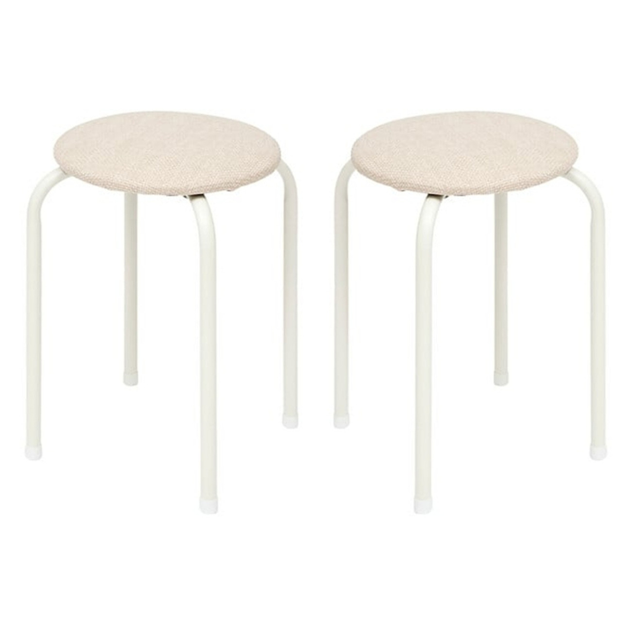 5five Stapelbaar zit krukje Fierra - 2x - metaal/polyester - wit - D38 x H46 cm - stoelen -
