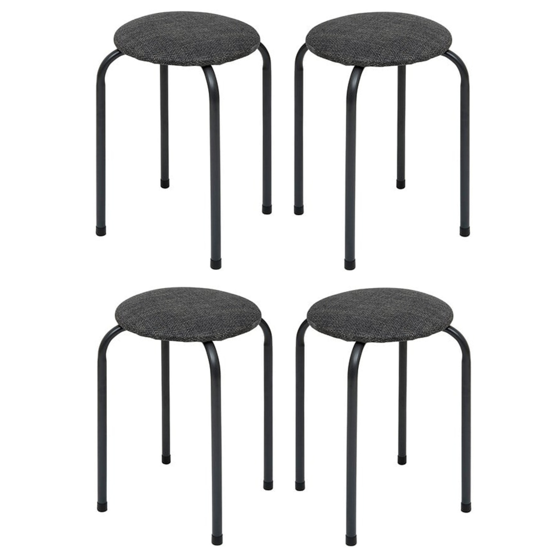 5five Stapelbaar zit krukje Fierra - 4x - metaal/polyester - antraciet - D38 x H46 cm - stoelen -