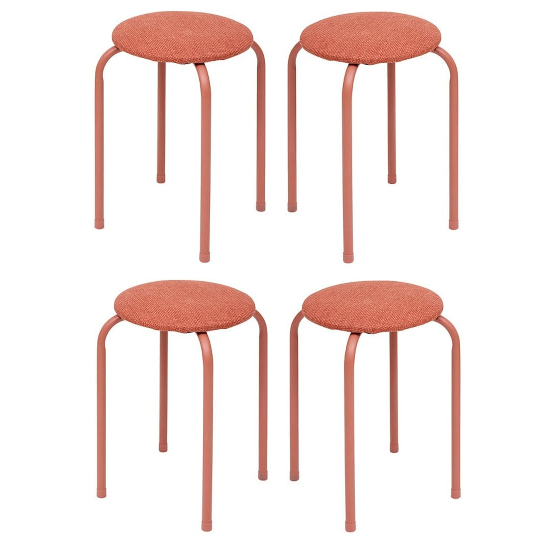 5five Stapelbaar zit krukje Fierra - 4x - metaal/polyester - roze - D38 x H46 cm - stoelen -