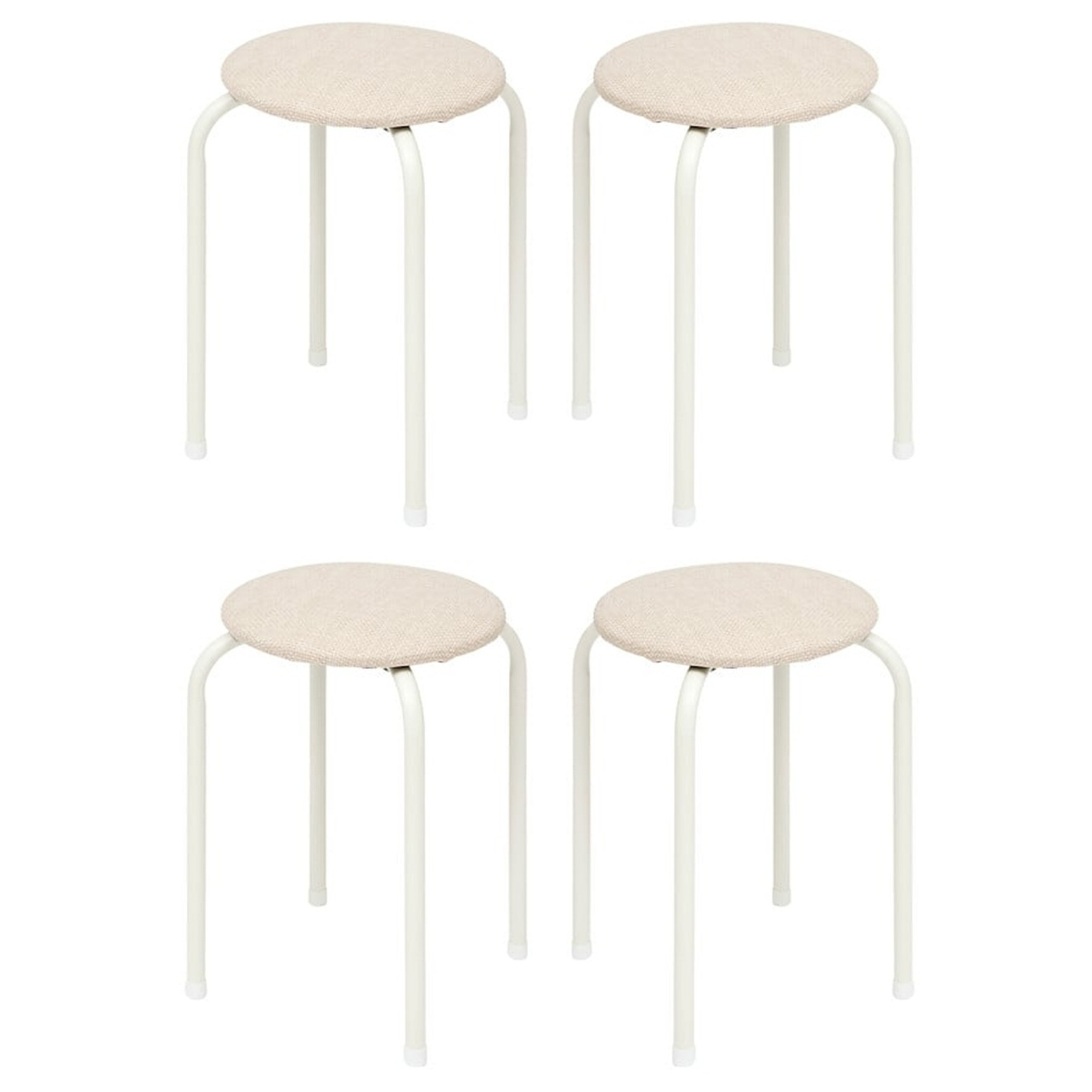 5five Stapelbaar zit krukje Fierra - 4x - metaal/polyester - wit - D38 x H46 cm - stoelen -