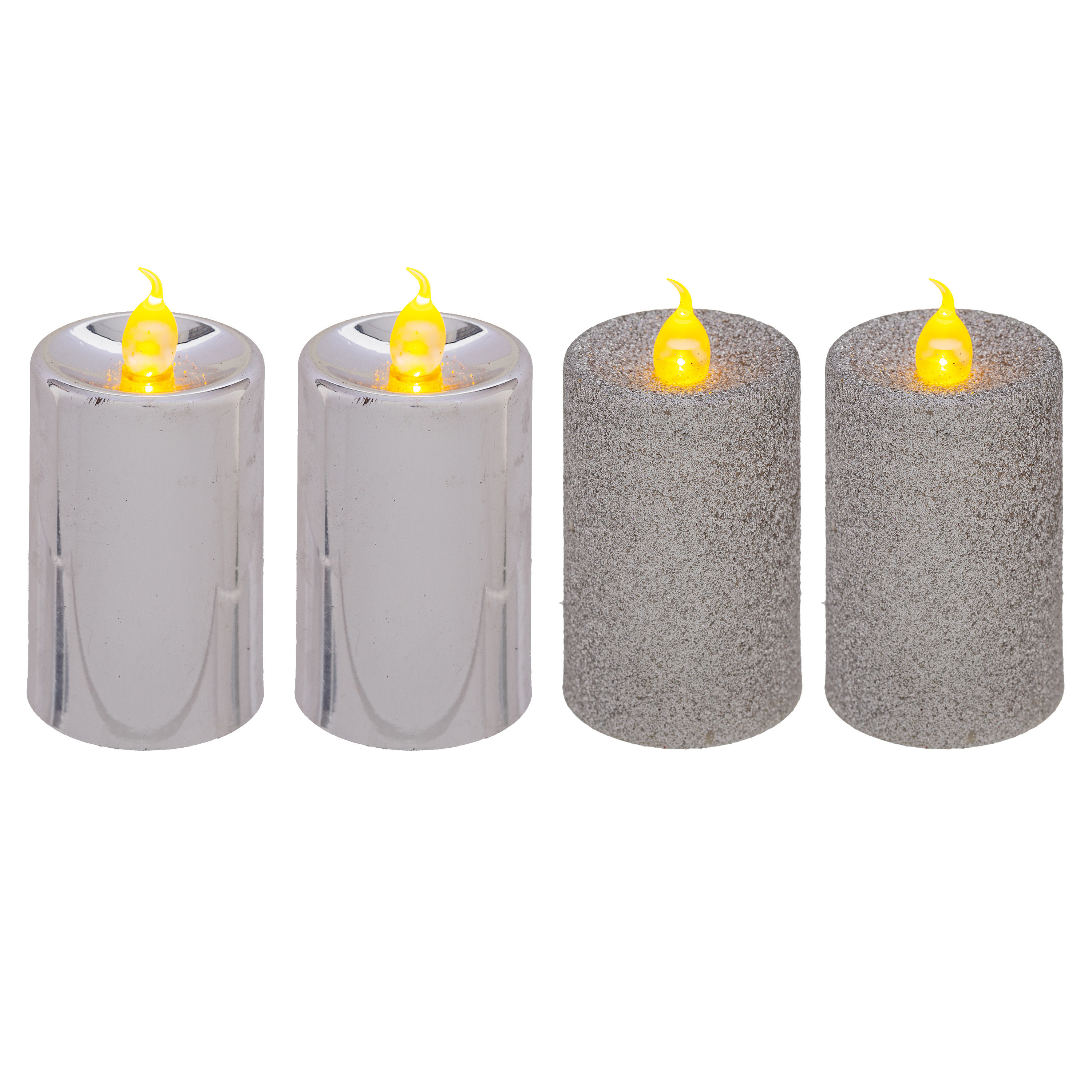 Feeric lights & Christmas Feeric lights and christmas Kaarsen - 4x stuks - zilver - LED - H7,5 cm - glans en glitterafwerking -