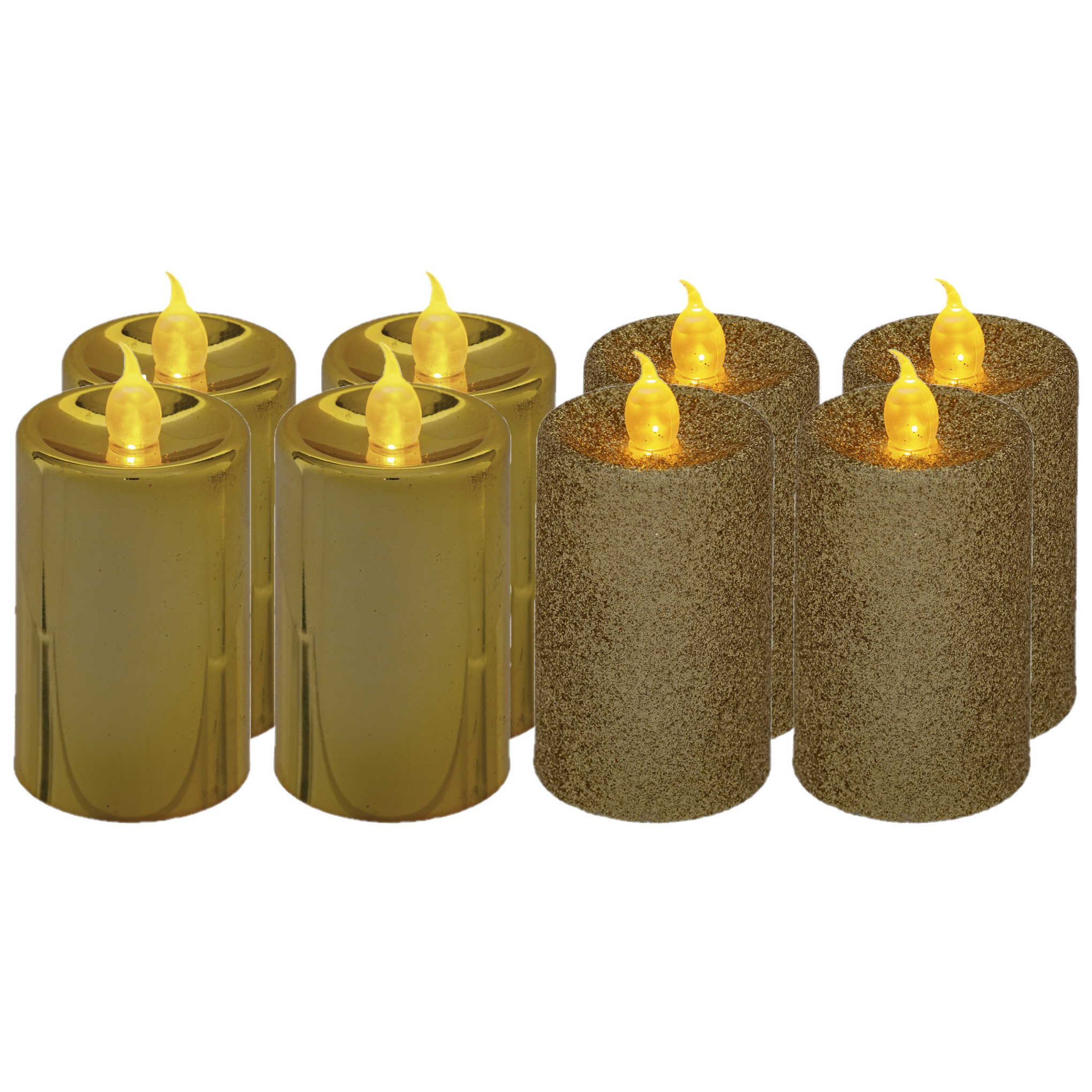 Feeric lights & Christmas Feeric lights and christmas Kaarsen - 8x stuks - goud - LED - H7,5 cm - glans en glitterafwerking -