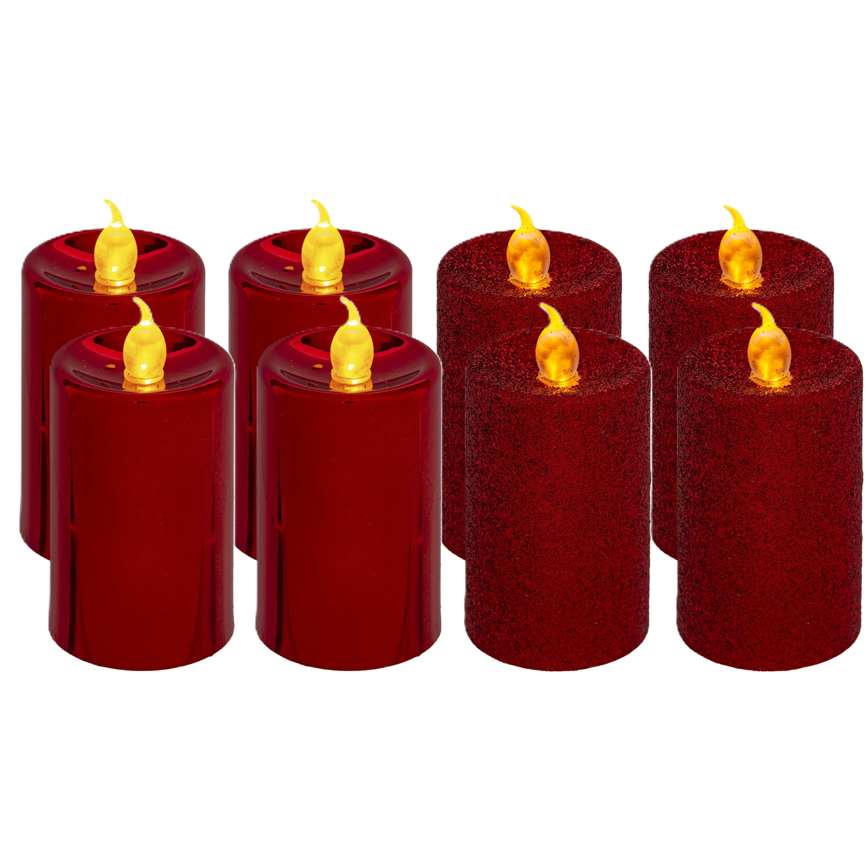 Feeric lights & Christmas Feeric lights and christmas Kaarsen - 8x stuks - rood - LED - H7,5 cm - glans en glitterafwerking -