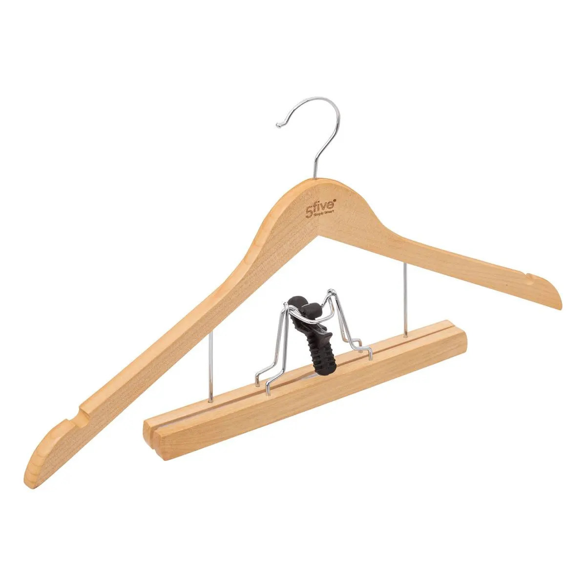 5five Kostuum of pak kledinghangers - 1x stuks - hout - cm - naturel - met pantalon beugel -