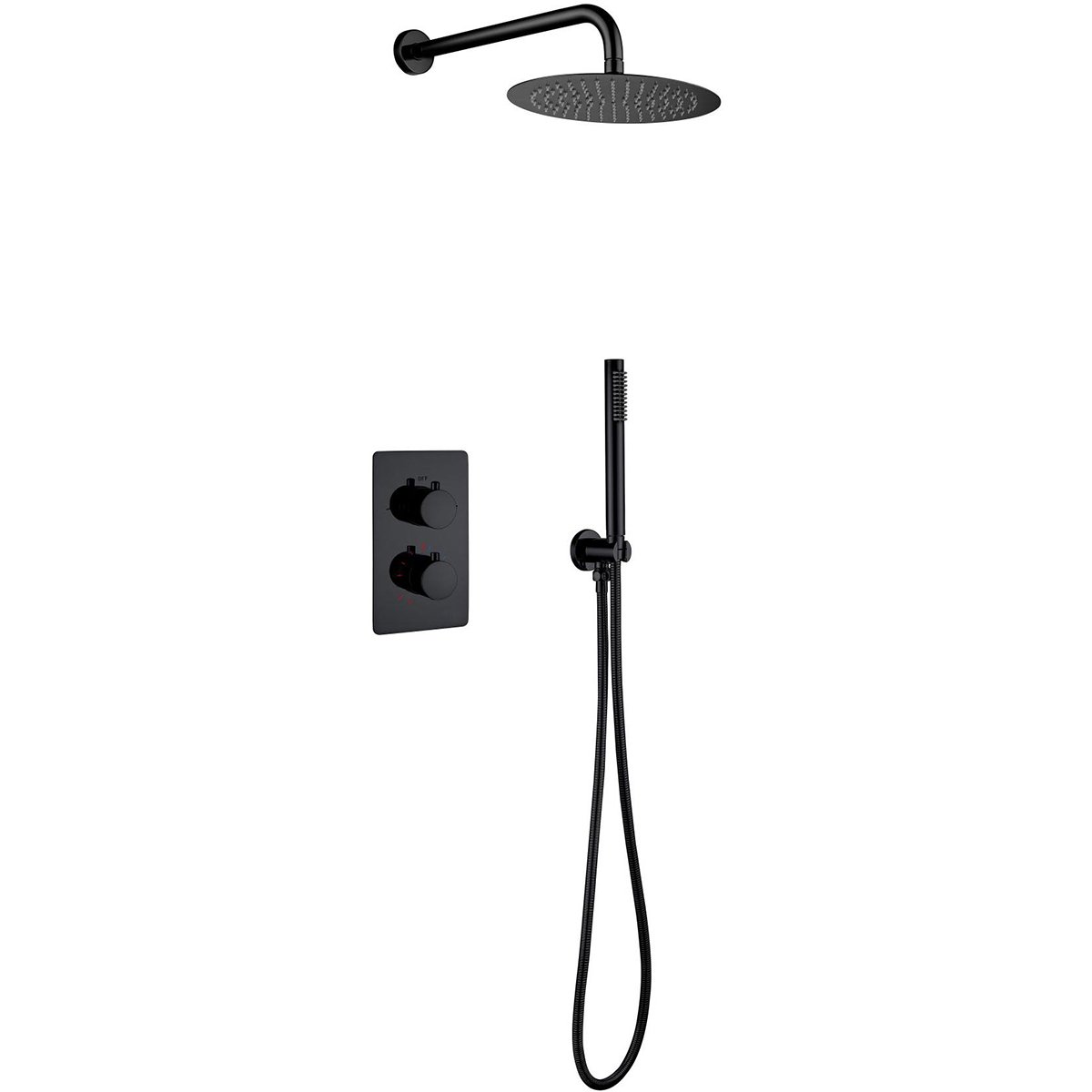 BES LED Inbouw Thermostatische Regendoucheset - Leoni - Regendouchekop 25 cm - Mat Zwart