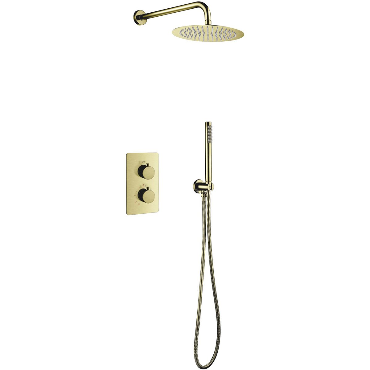BES LED Inbouw Thermostatische Regendoucheset - Leoni - Regendouchekop 25 cm - Geborsteld Goud - PVD Coating