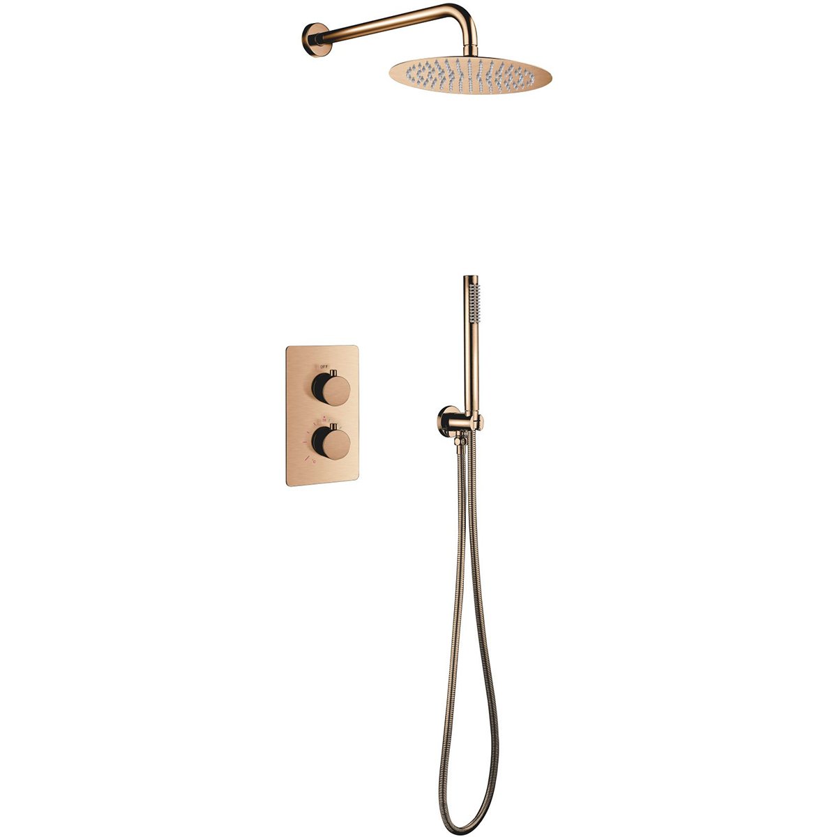BES LED Inbouw Thermostatische Regendoucheset - Leoni - Regendouchekop 25 cm - Geborsteld Koper - Geanodiseerd