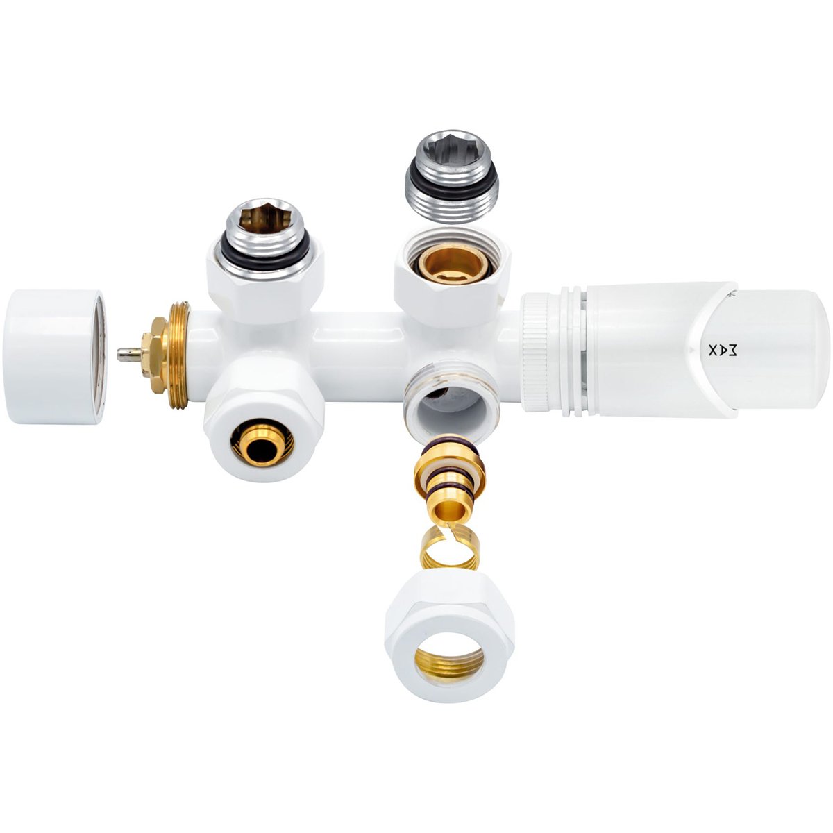 BES LED Thermostatische Radiator Aansluitset - Leoni - Middenaansluiting Muur Wit M30x16/2