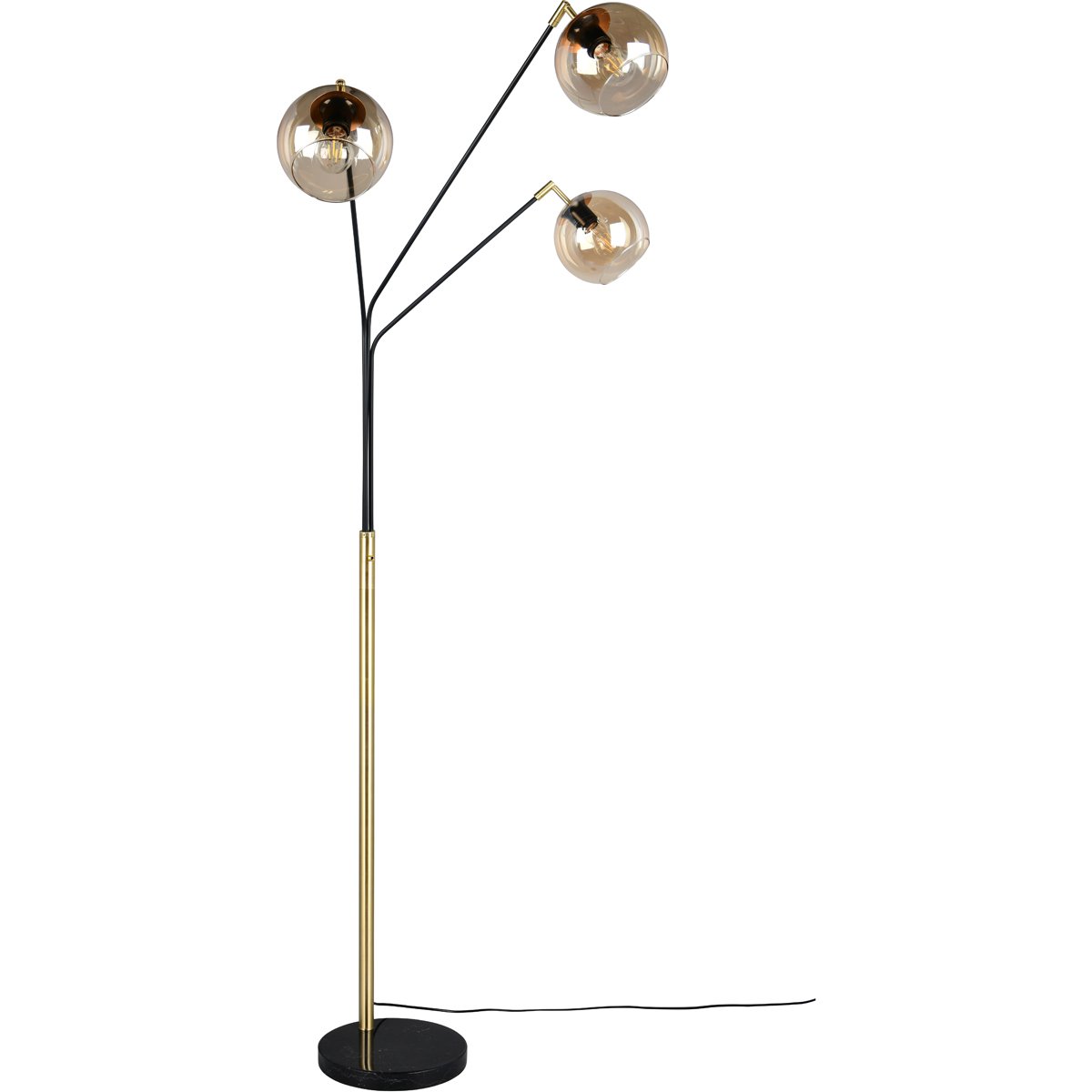 BES LED LED Vloerlamp - Trion Tonton - E27 Fitting - 3-lichts - IP20 - Schakelaar - Zwart/Goud - Metaal