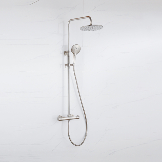 Fortifura Calvi Regendoucheset - thermostatisch - 25cm hoofddouche - gladde slang - ronde handdouche - Geborsteld RVS PVD SW1159499 SW799447 SW728177