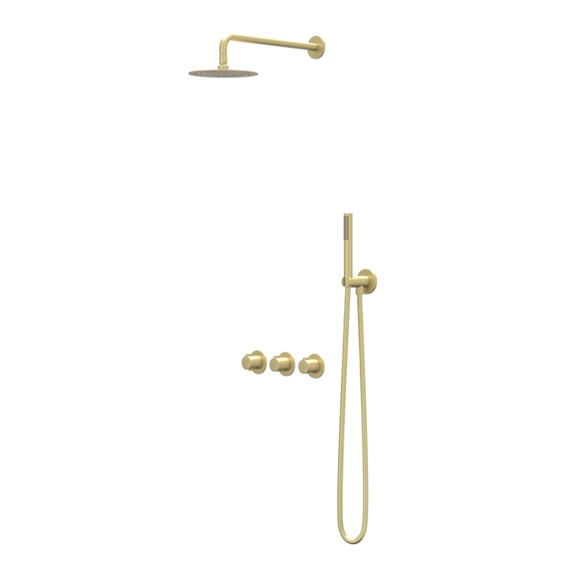 Ivy Pact Regendoucheset - inbouw - symmetry - 2 stopkranen - 40cm wandarm - 30cm medium hoofddouche - glijstang met uitlaat - 150cm doucheslang - 3-standen handdouche - Geborsteld mat goud PVD CSP4MPB