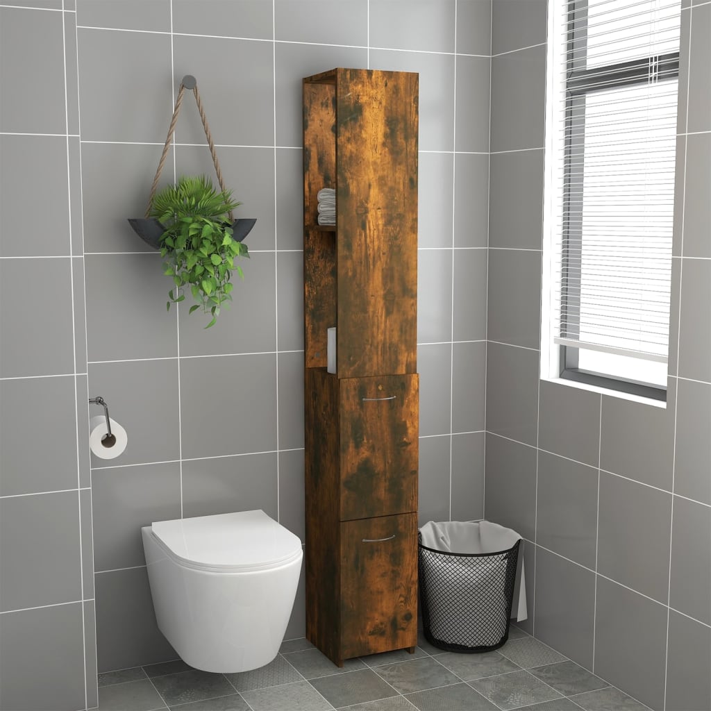 vidaXL Badkamerkast 25x26,5x170 cm bewerkt hout gerookt eikenkleurig