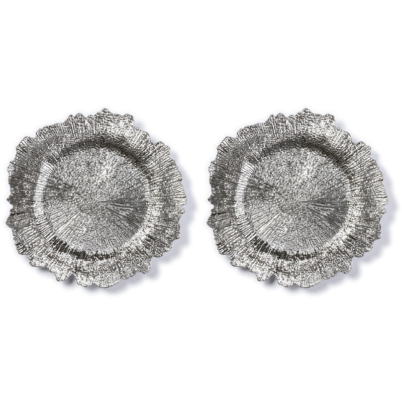 Merkloos Diner onderborden - 2x - zilver - kunststof - 33 cm - dineren -