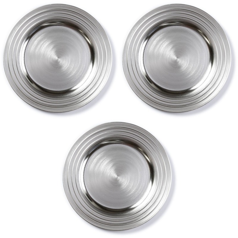 Merkloos Onderborden - 3x - zilver - 33 cm - kunststof - Diner borden - kerstdiner dinerborden -