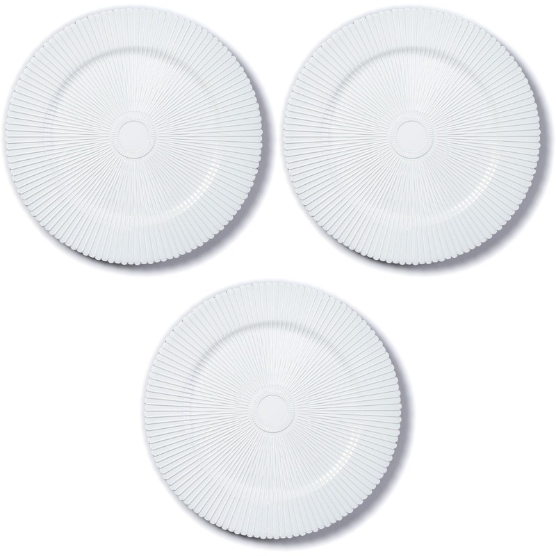 Merkloos Diner onderborden - 2x - wit - structuur - kunststof - 33 cm - rond - dineren -