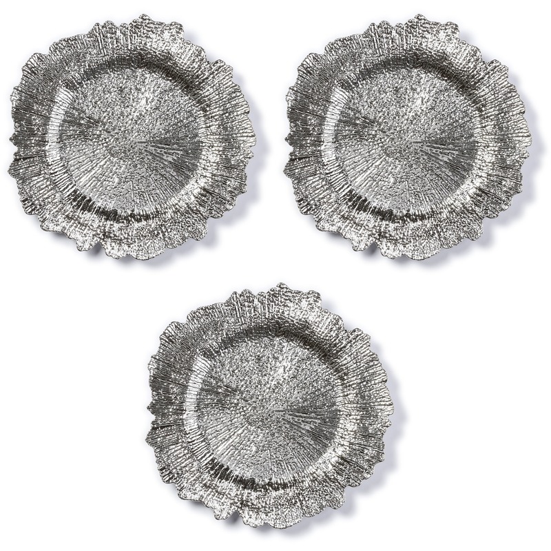 Inge-glas Diner onderborden - 3x - zilver - kunststof - 33 cm - dineren -